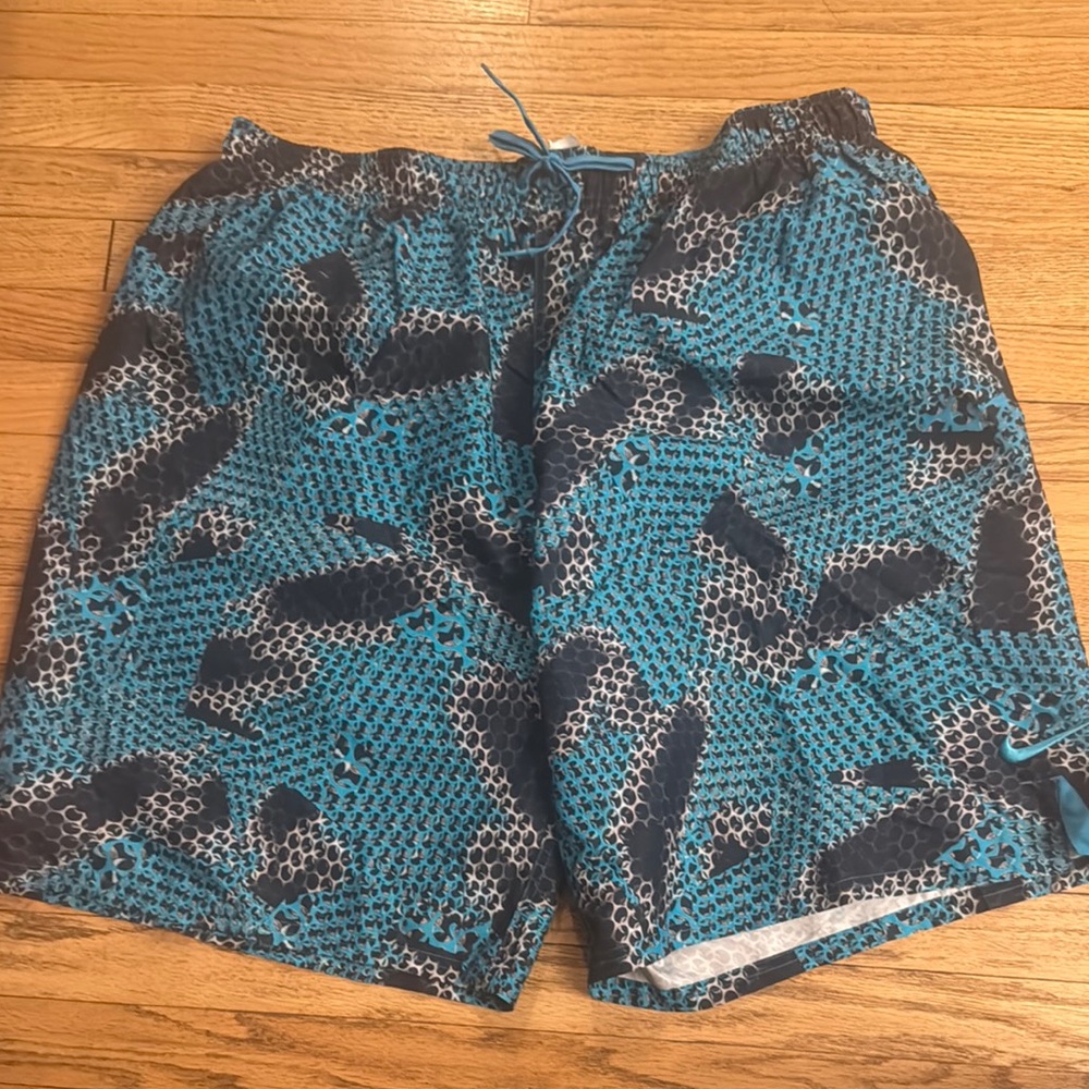 COPY - Nike Blue and Black Patterned Men's Big and Tall Swim Shorts